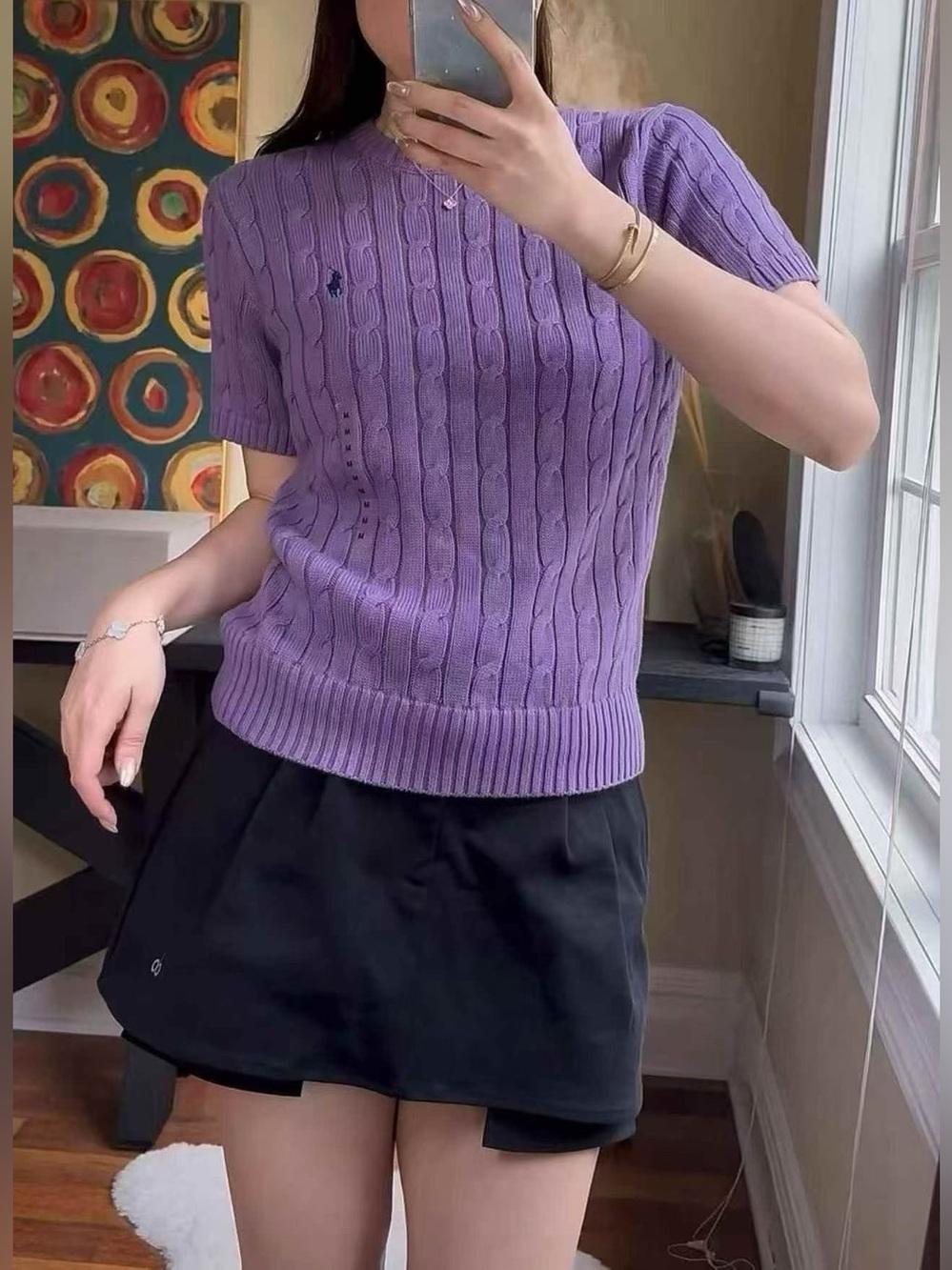 Polo by Ralph Lauren women’s Lavender Cable-Knit short sleeve  Sweater NWT